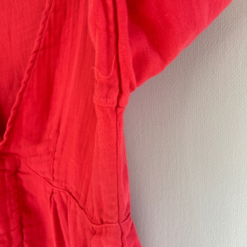 FREE PEOPLE CP SHADES Babydoll Double Cloth V-Neck Boho Tunic Mini Dress Red XS - Picture 8 of 12